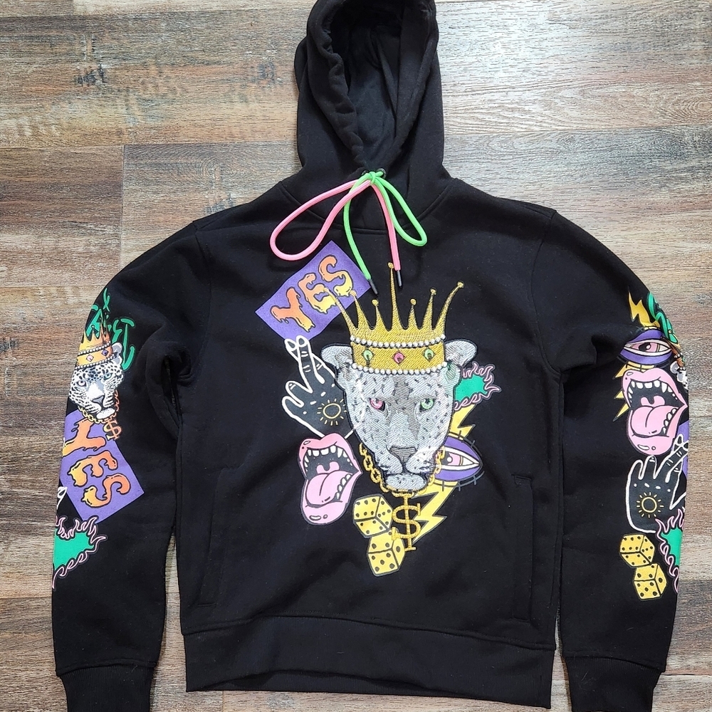 SWITCH LIMITED EDITION HOODED PULLOVER WITH SOME EMBROIDERED GRAPHICS SZ SMALL